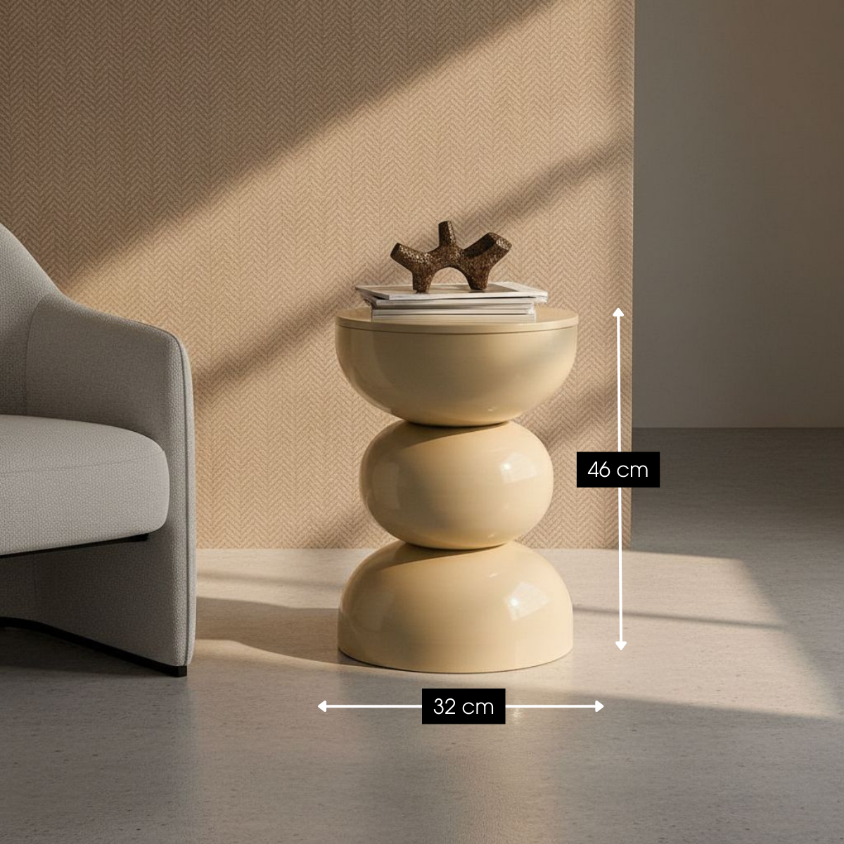 Beistelltisch beige rund 46 cm Kugelform