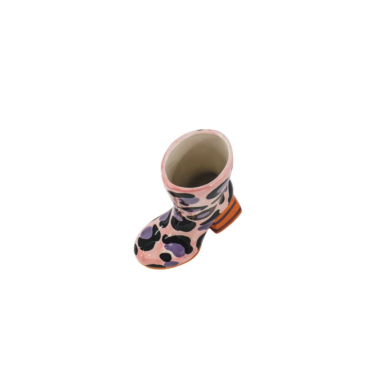 Vase botte à fleurs à motif léopard, vase en céramique, rose/orange, 24 cm