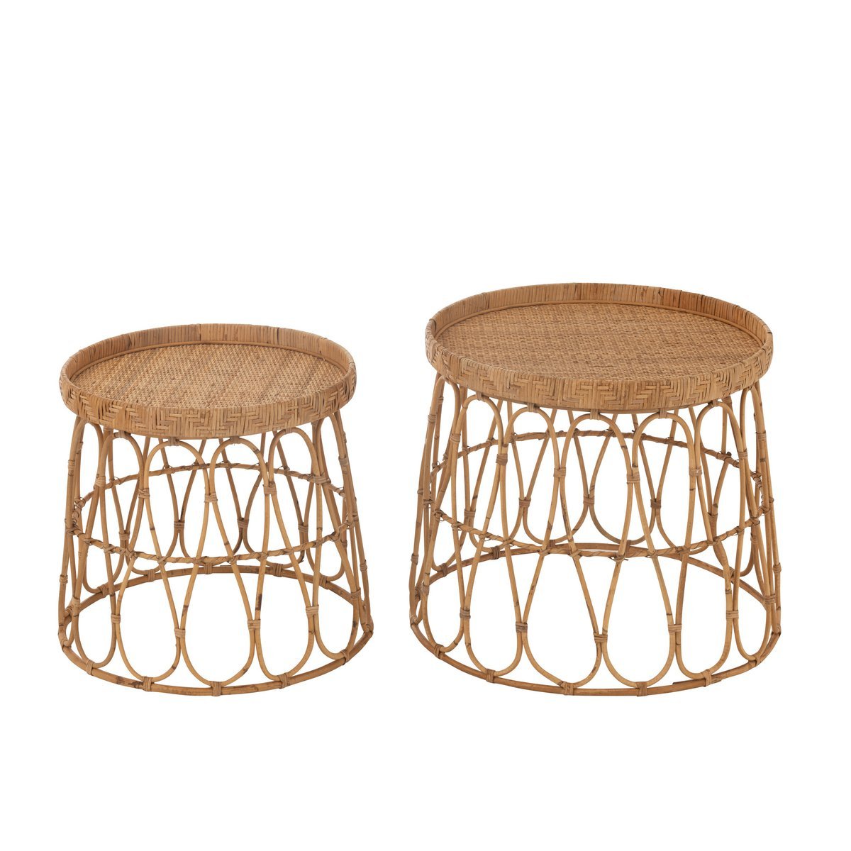 Couchtisch Set klein und groß aus Rattan in braun