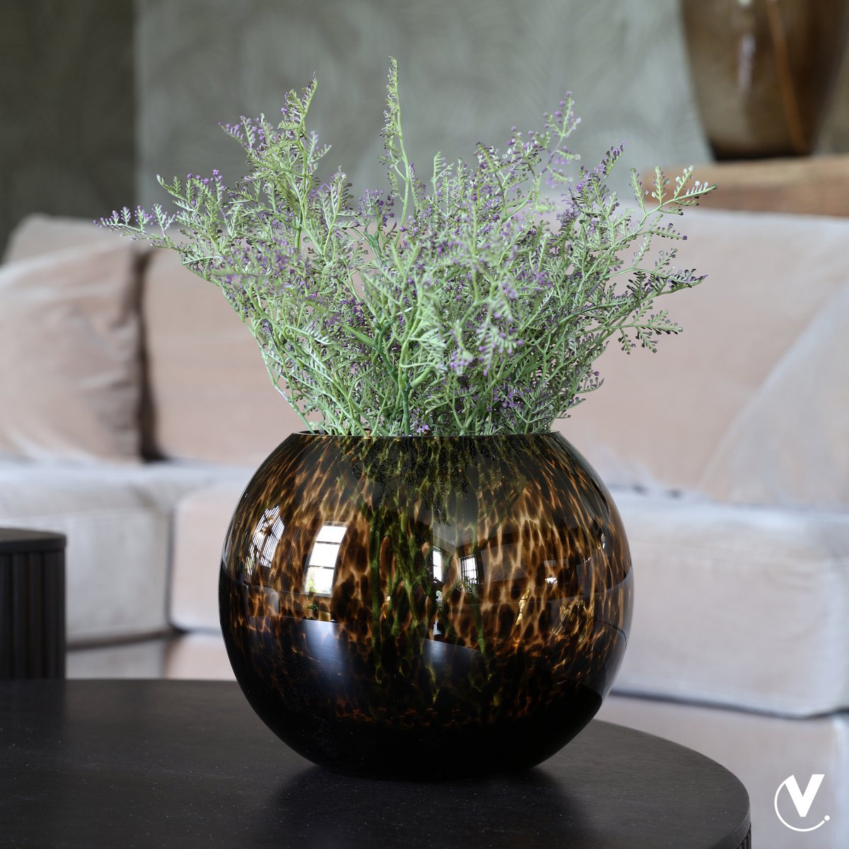 Glasvase braun Glas gefleckt 20 cm Kugelvase