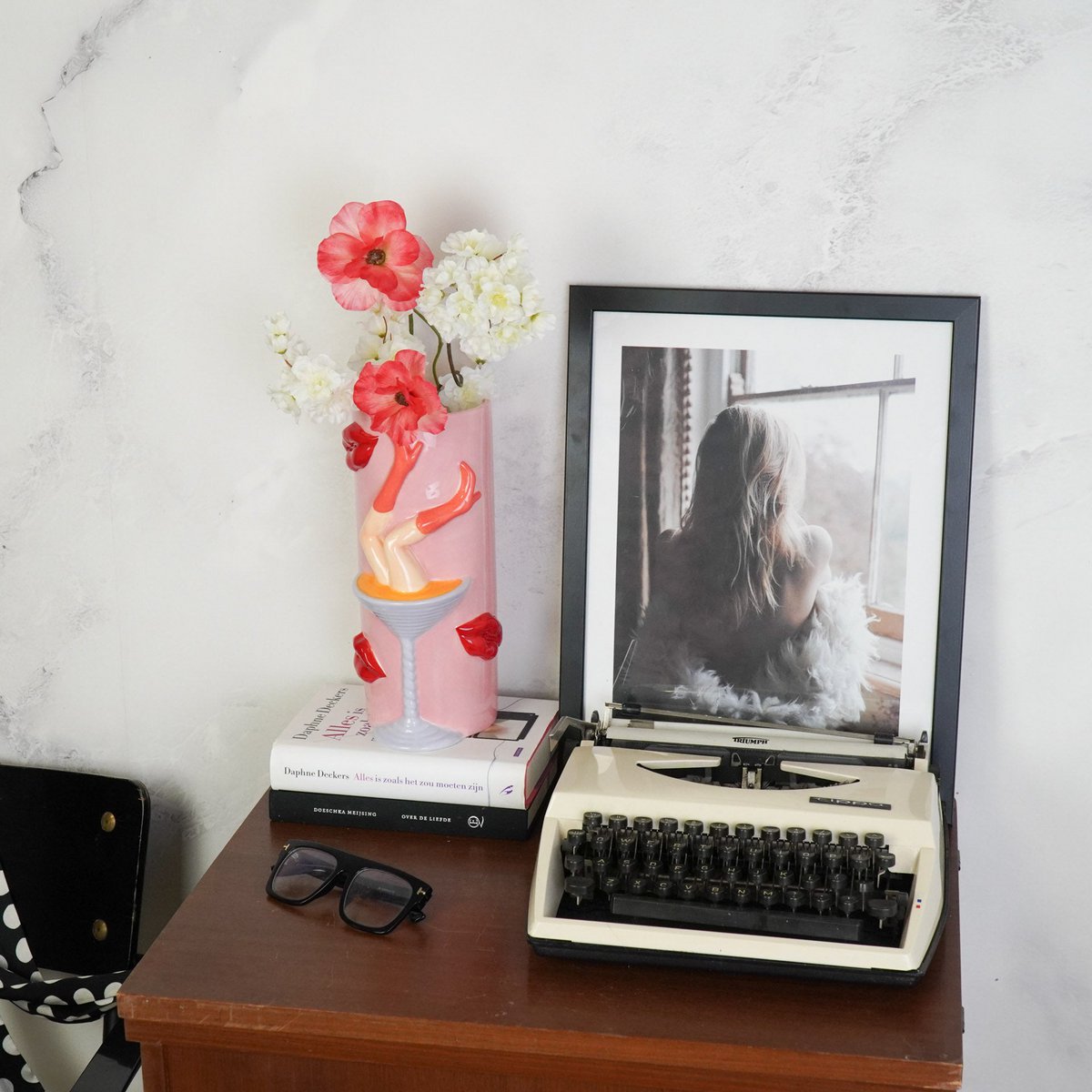 Vase à fleurs, vase à cocktail en céramique, rose/rouge, 28 cm