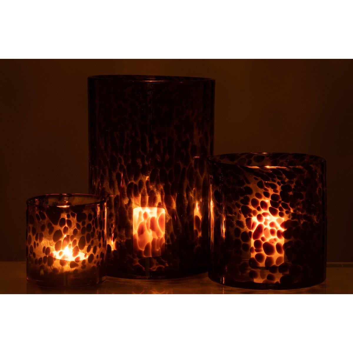 J-Line Lantern Cil Dots - glass - brown/black - large