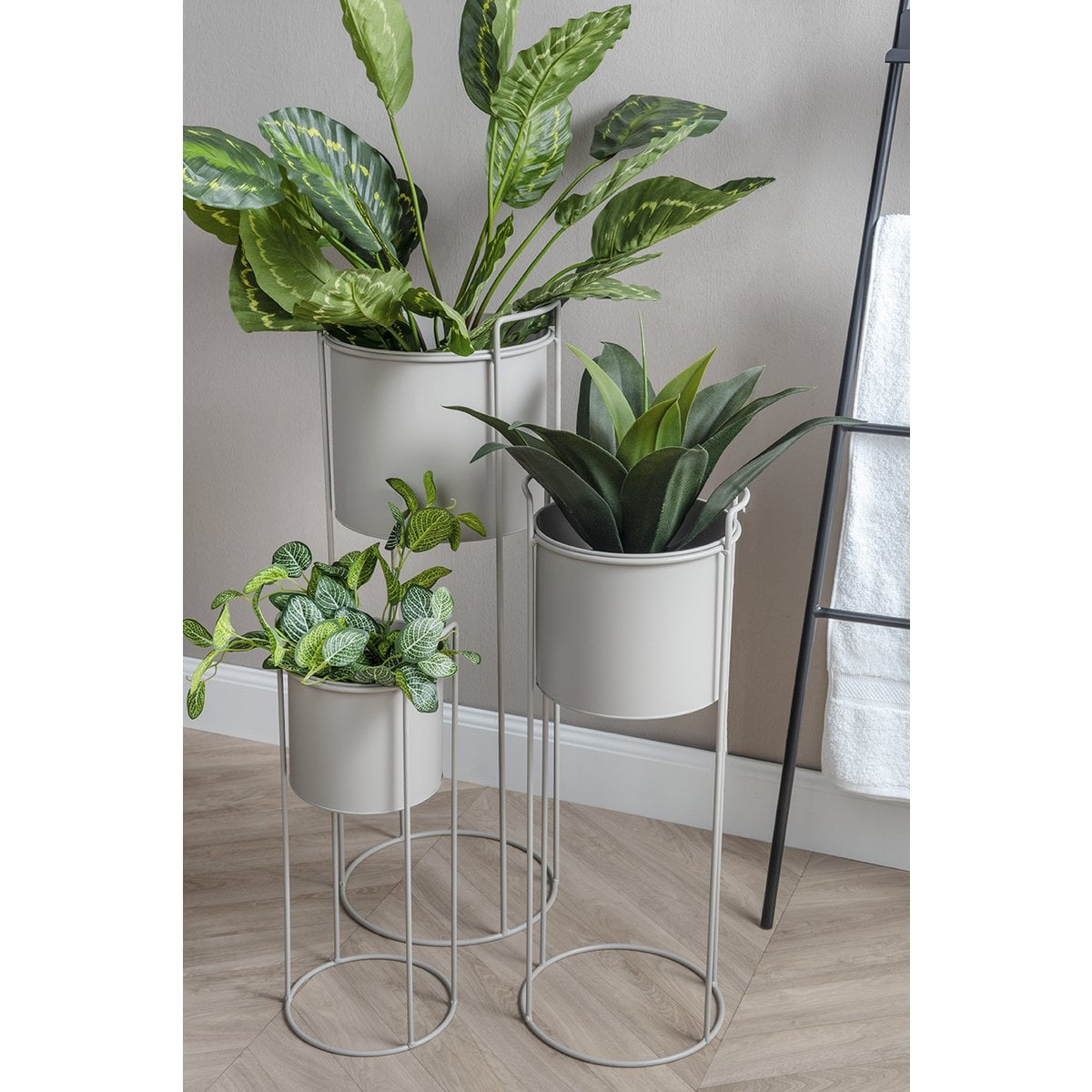 Pflanzentopf-Dreierset Grau 80 cm – runde Pflanzgefäße aus Eisen