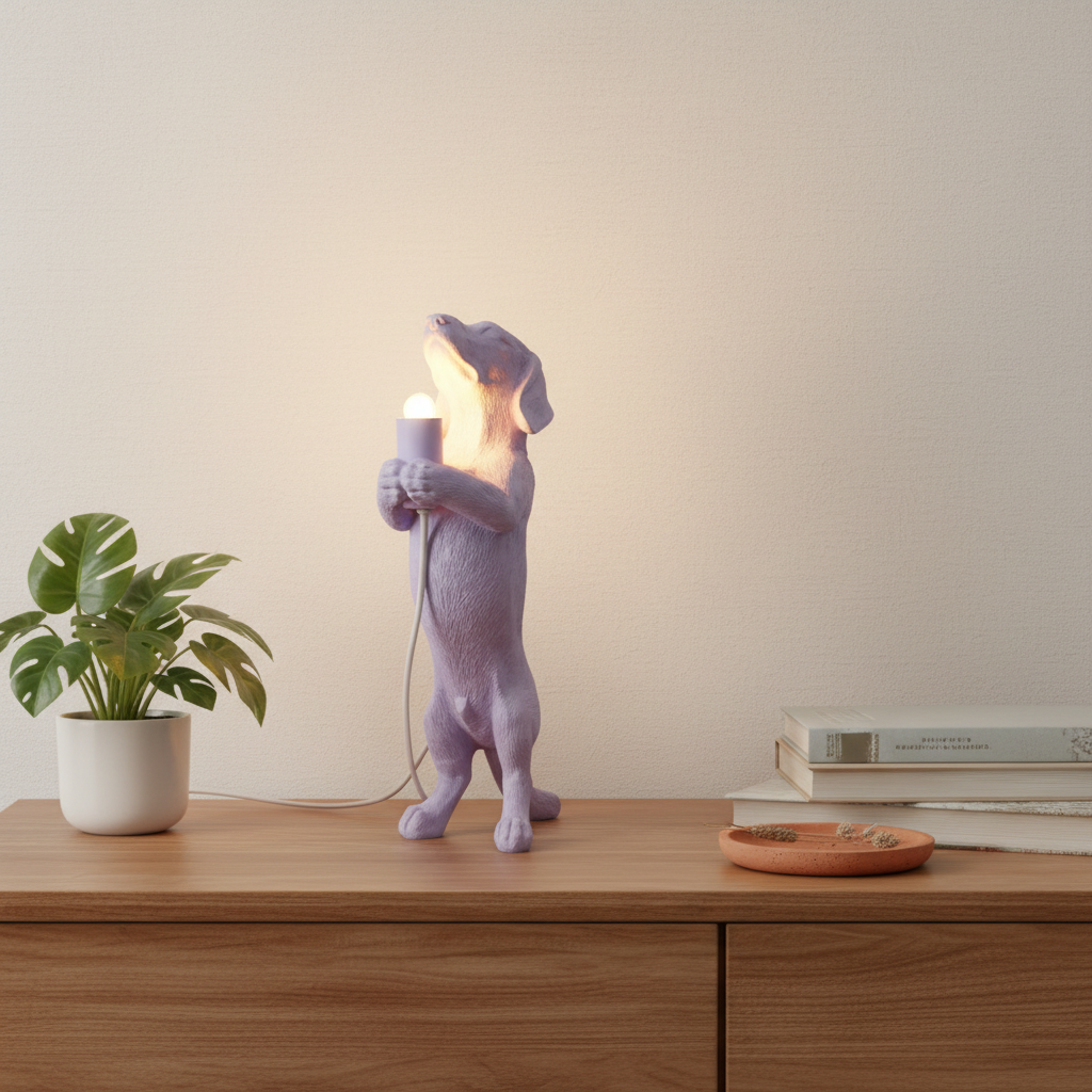 Dachshund Lamp Lavender - Atmospheric Setting