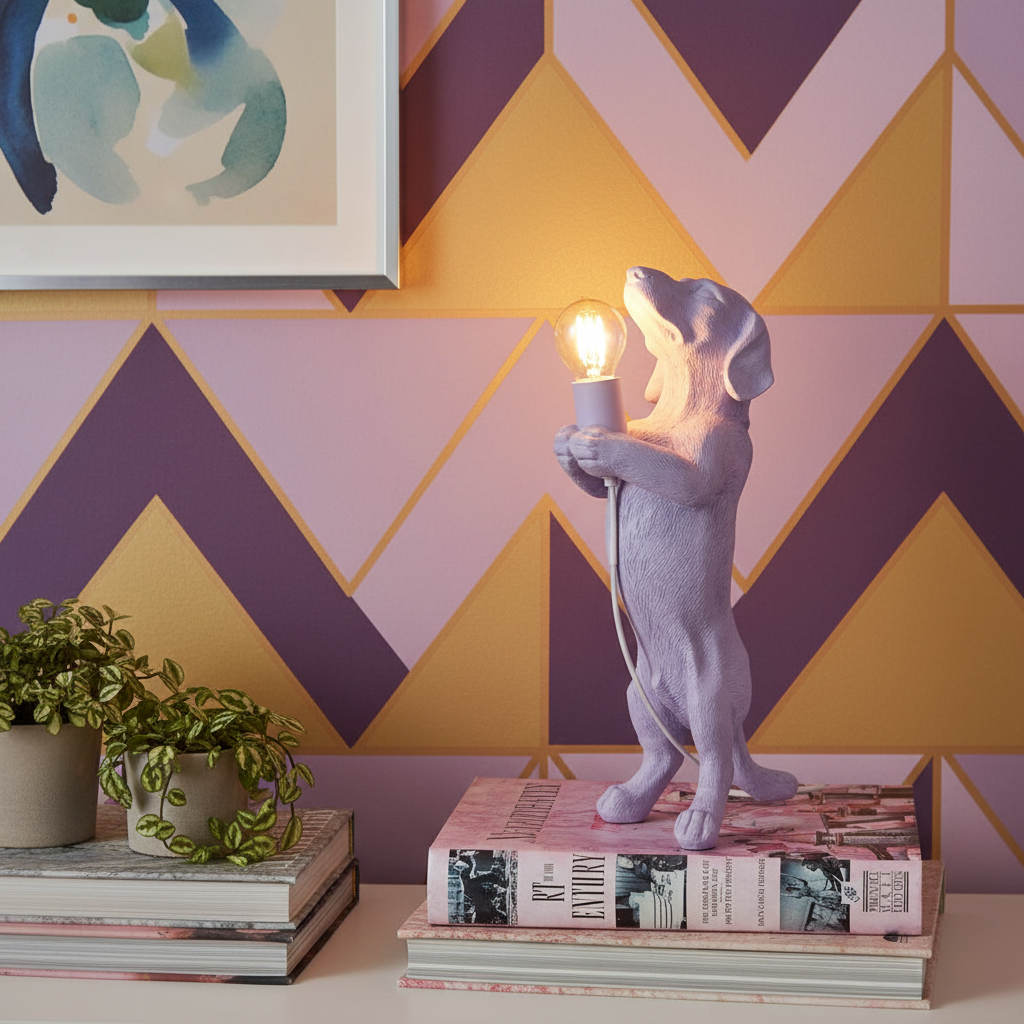 Dachshund Lamp - Lavender Purple - Atmospheric Setting