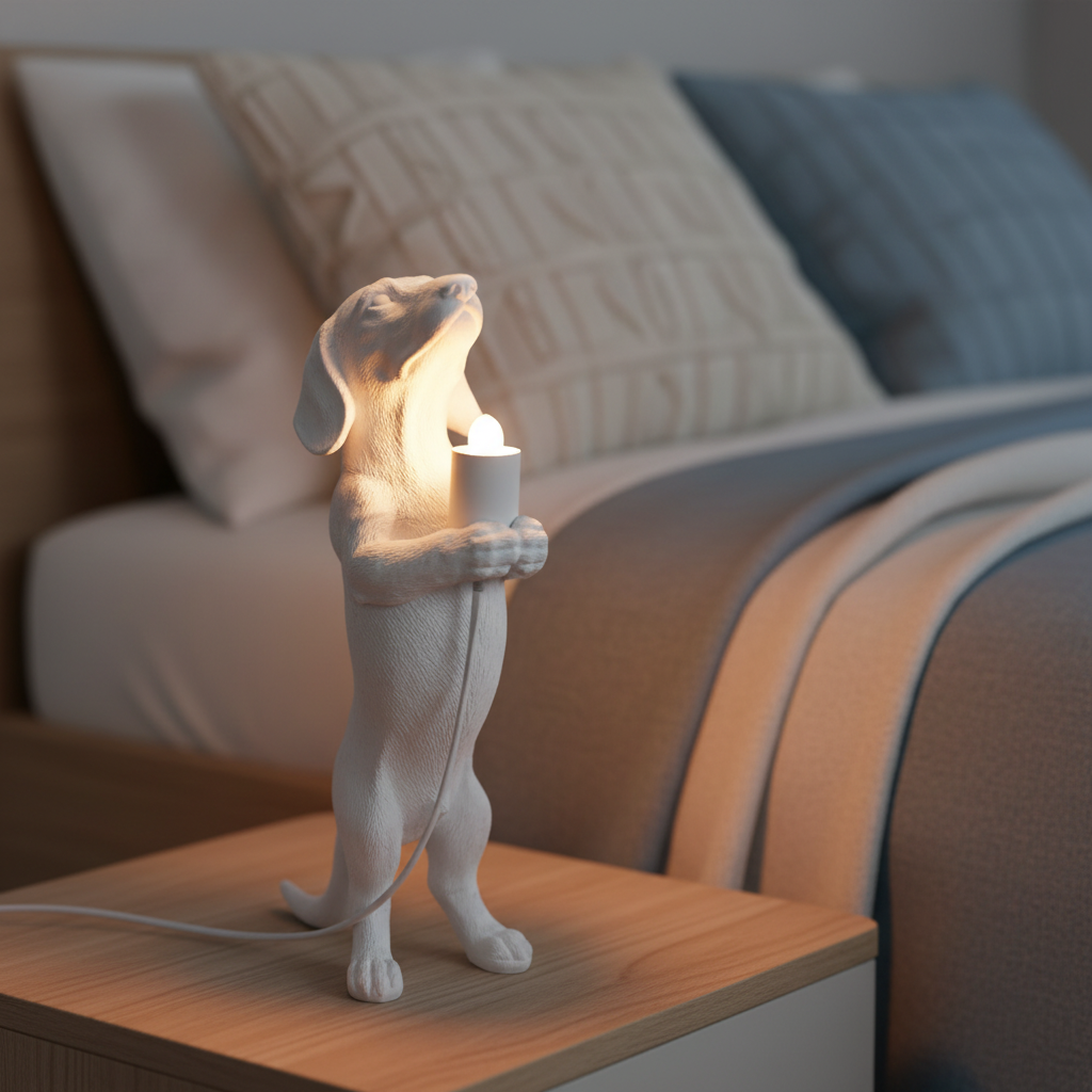 Dachshund Lamp White - Bedroom Close-up