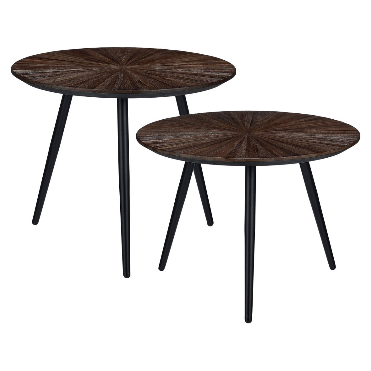 Ensemble de 2 tables basses rondes en bois recyclé, 54 cm 