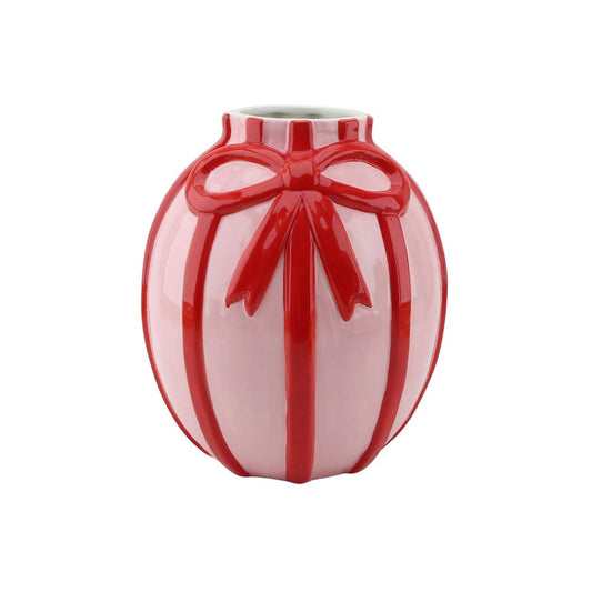 Vase Keramik Rosa Rot 17 cm mit Schleife