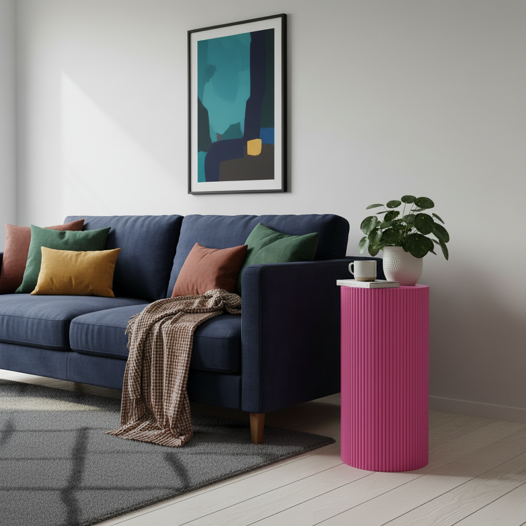 Fluted Pedestal Side Table - Neon Pink Colorful Interior