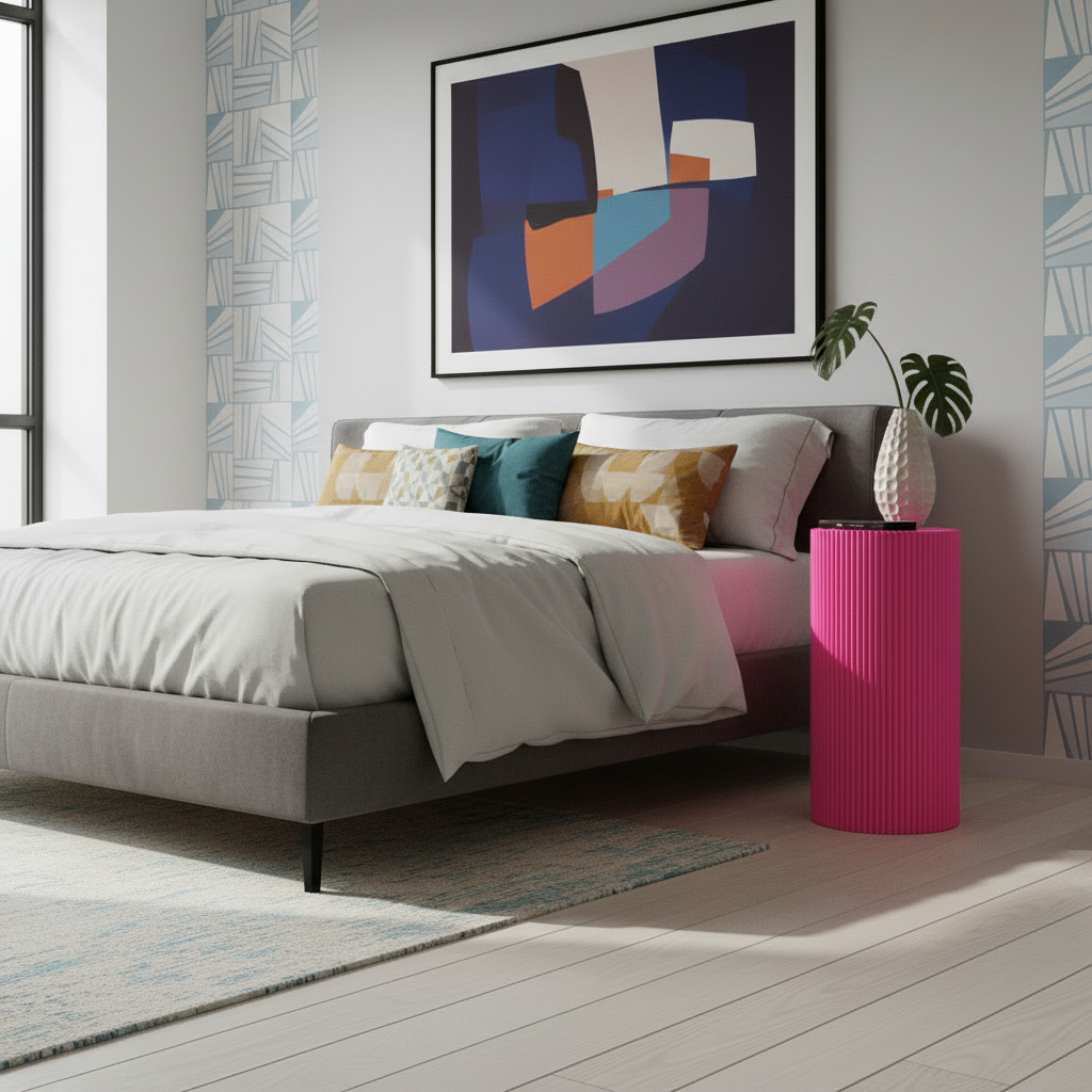 Fluted Pedestal Side Table - Neon Pink Original Form