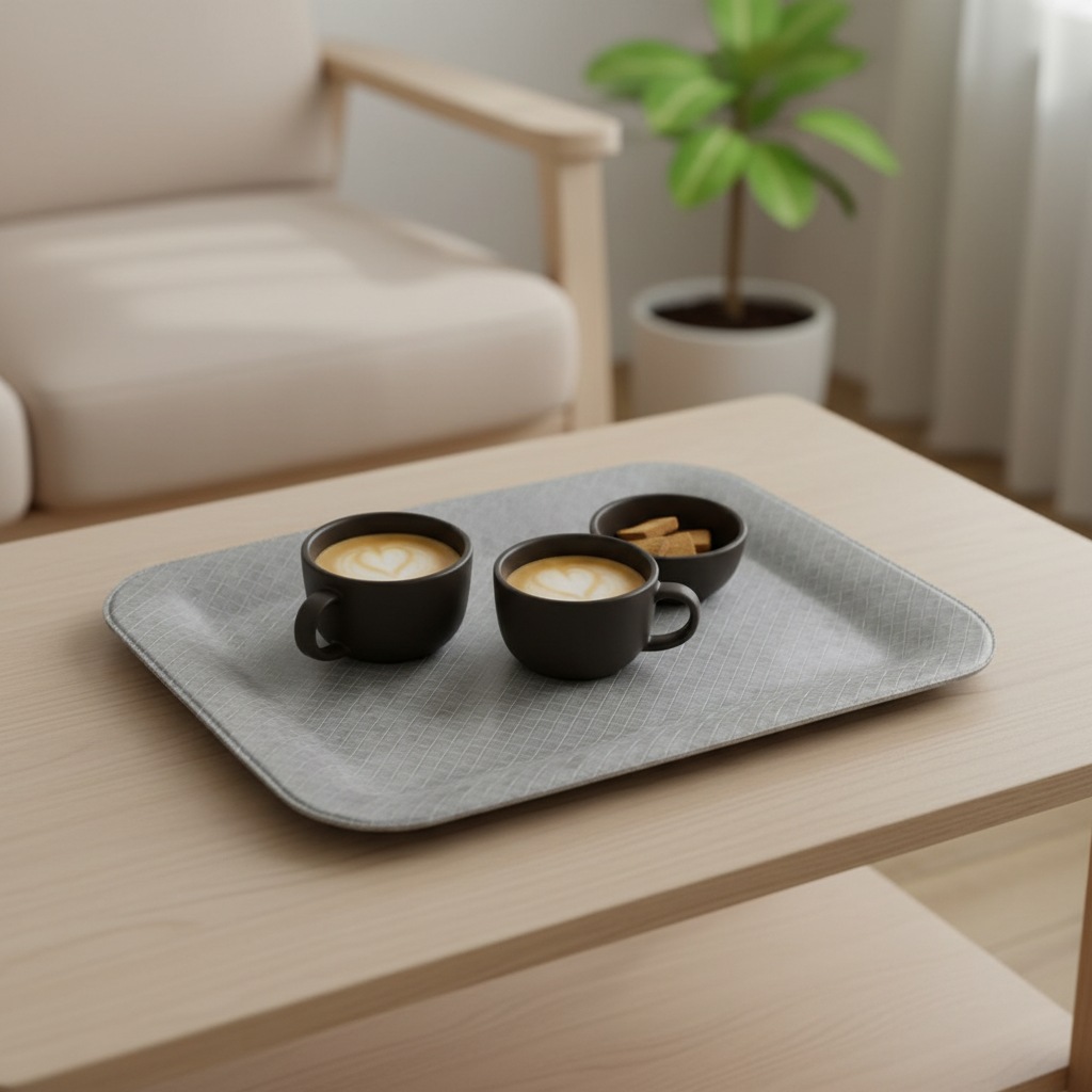 Graues Tablett mit Rautenmuster auf Couchtisch - IKEA Katalog Atmosphäre