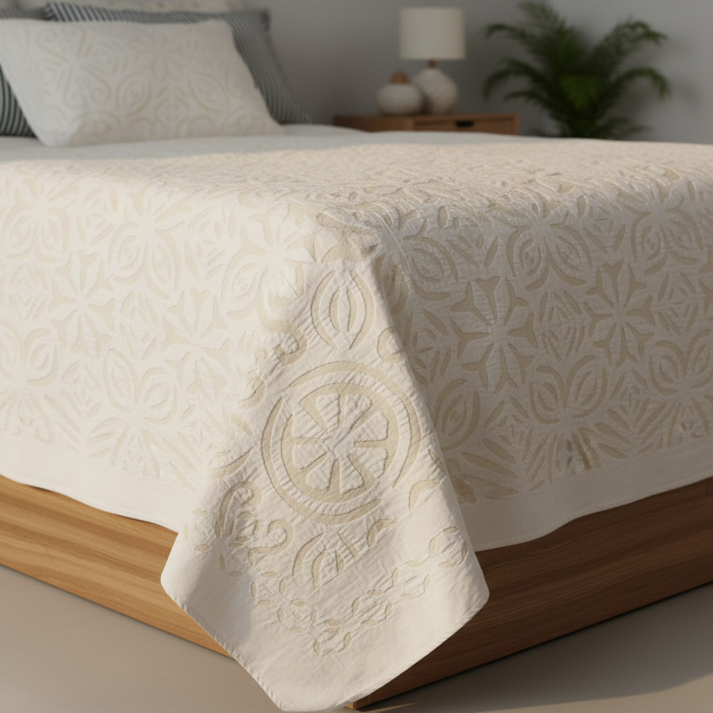 Indradanush Tagesdecke Cutwork creme weiß Detail authentisch