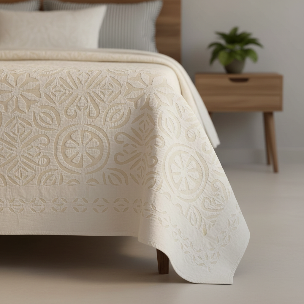 Indradanush Tagesdecke Cutwork creme weiß Detail ohne Text