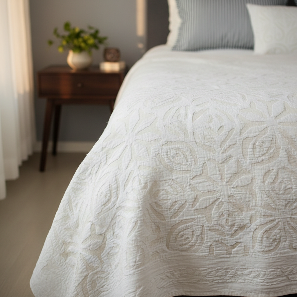 Indradanush Tagesdecke Cutwork creme weiß Detailansicht
