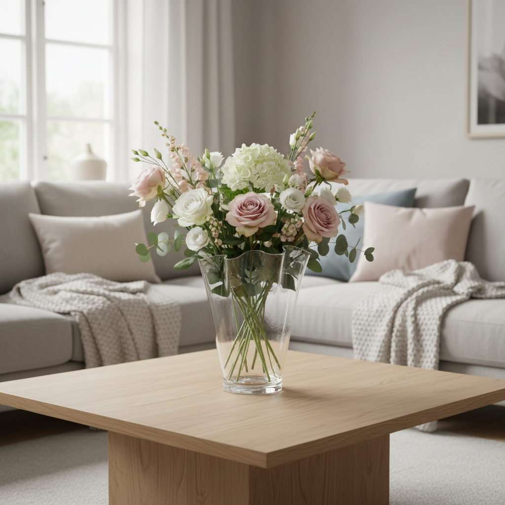 Klare Vase auf Couchtisch