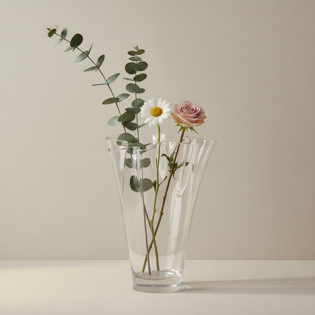 Klare Vase auf Leinentapete