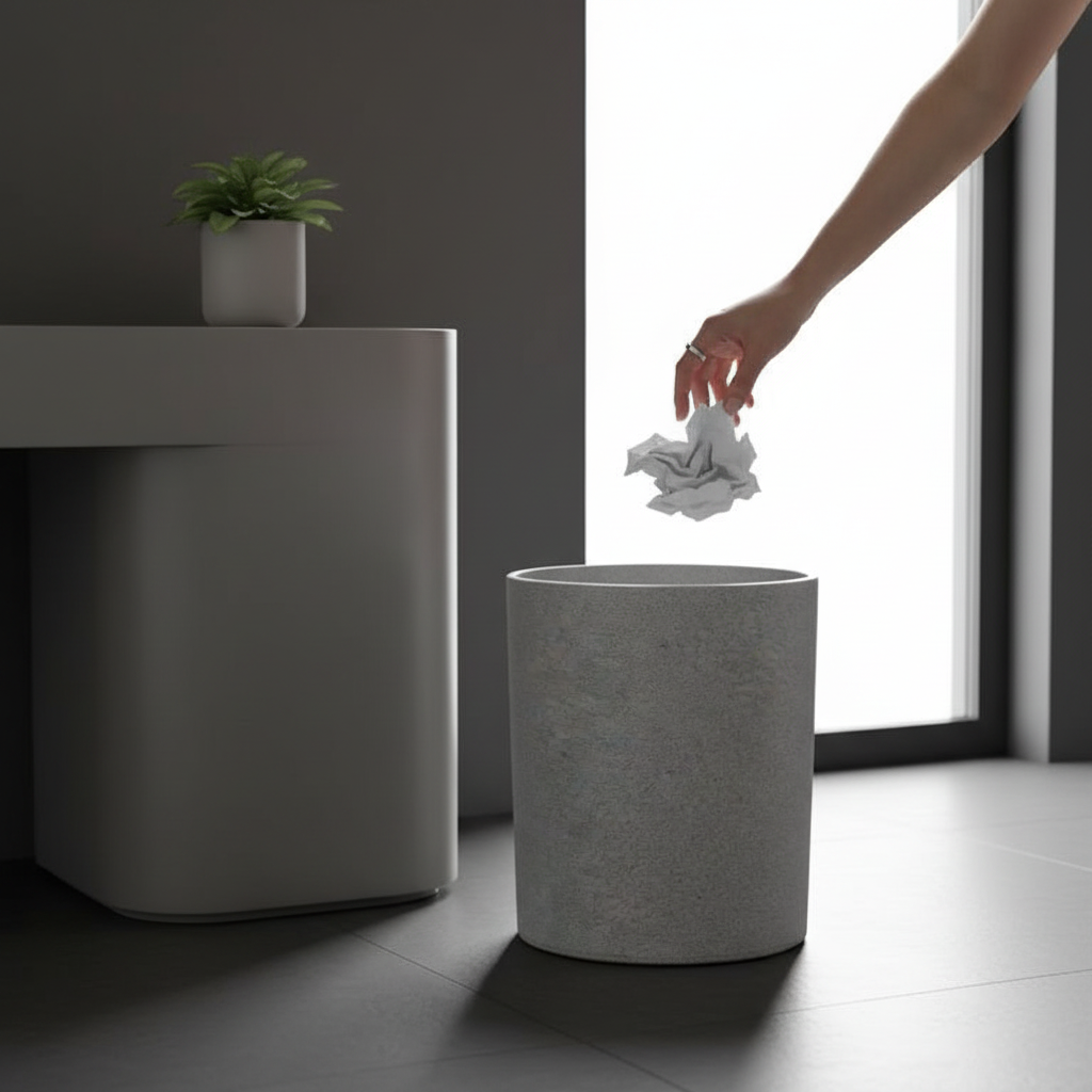 Papierkorb grau Hand wirft Papier Pflanze getrennt