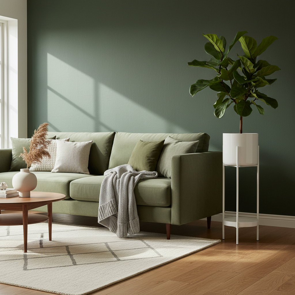 Pflanzkübel mit grünem Sofa
