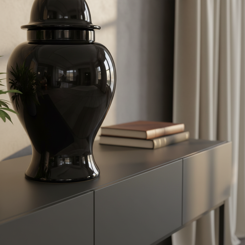 Signature Tempelvase schwarz Nahaufnahme