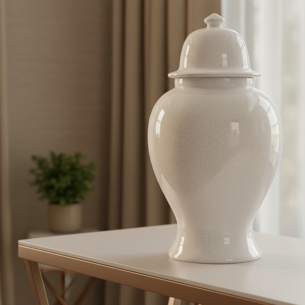 Signature Tempelvase weiß Nahaufnahme mit Krakelé-Optik