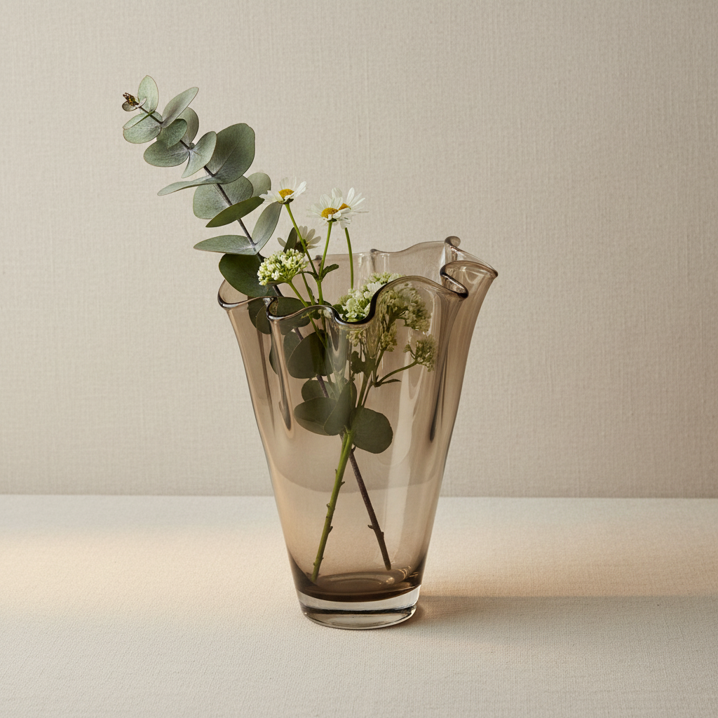 Vase auf glatter Leinentapete